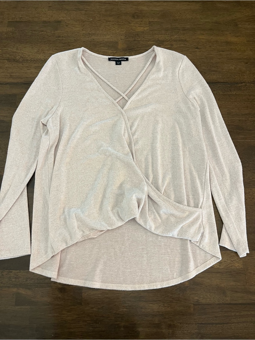 Boston Proper Shirt Crisscross Wrap Long Sleeve Top V Neck Cream Sz Medium